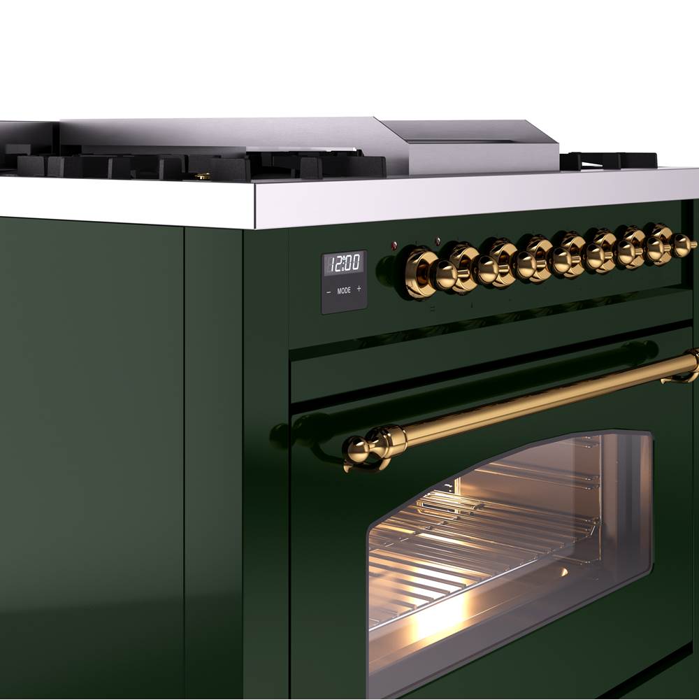 36'' Nostalgie II Series Freestanding Dual Fuel Range - Emerald Green - Bronze trim - Griddle - Natural Gas