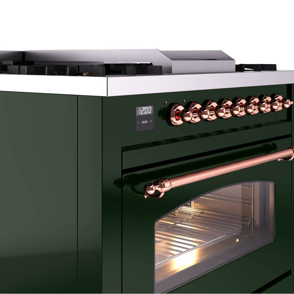 36'' Nostalgie II Series Freestanding Dual Fuel Range - Emerald Green - Bronze trim - Griddle - Natural Gas