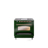36'' Nostalgie II Series Freestanding Dual Fuel Range - Emerald Green - Bronze trim - Griddle - Natural Gas