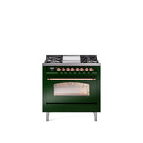 36'' Nostalgie II Series Freestanding Dual Fuel Range - Emerald Green - Bronze trim - Griddle - Natural Gas