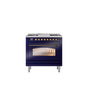 ILVE - 36'' Nostalgie II Series Freestanding Dual Fuel Range - Midnight Blue - Bronze trim - Griddle - Natural Gas - Bronze