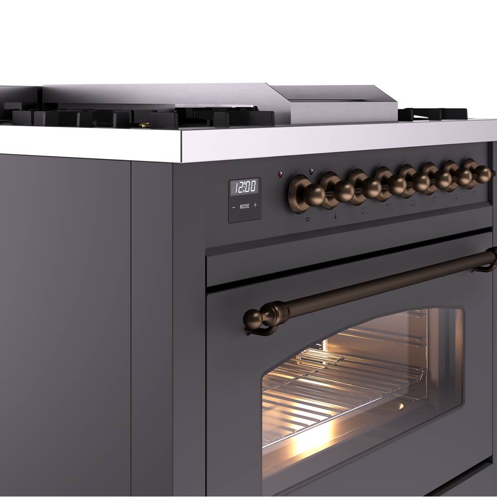 36'' Nostalgie II Series Freestanding Dual Fuel Range - Matte Graphite - Bronze trim - Griddle - Natural Gas