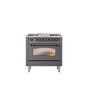 ILVE - 36'' Nostalgie II Series Freestanding Dual Fuel Range - Matte Graphite - Bronze trim - Griddle - Natural Gas - Bronze