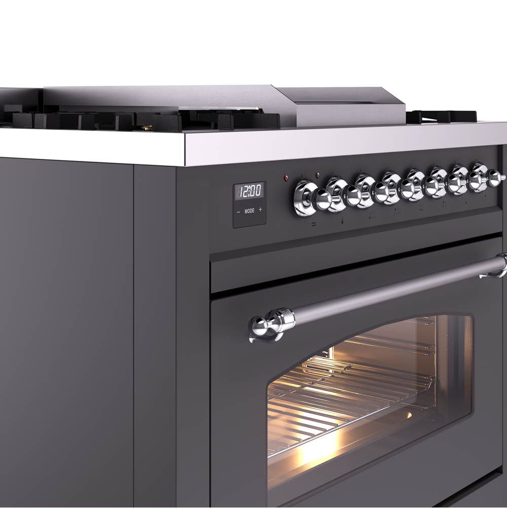 36'' Nostalgie II Series Freestanding Dual Fuel Range - Matte Graphite - Bronze trim - Griddle - Natural Gas