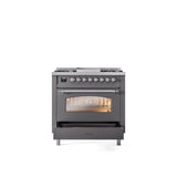 36'' Nostalgie II Series Freestanding Dual Fuel Range - Matte Graphite - Bronze trim - Griddle - Natural Gas