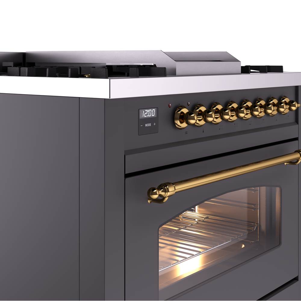 36'' Nostalgie II Series Freestanding Dual Fuel Range - Matte Graphite - Bronze trim - Griddle - Natural Gas