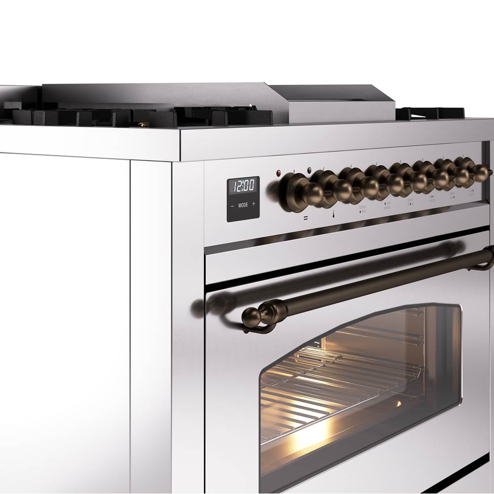 36'' Nostalgie II Series Freestanding Dual Fuel Range - Stainless Steel - Bronze trim - Griddle - Natural Gas