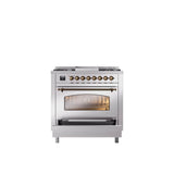 36'' Nostalgie II Series Freestanding Dual Fuel Range - Stainless Steel - Bronze trim - Griddle - Natural Gas