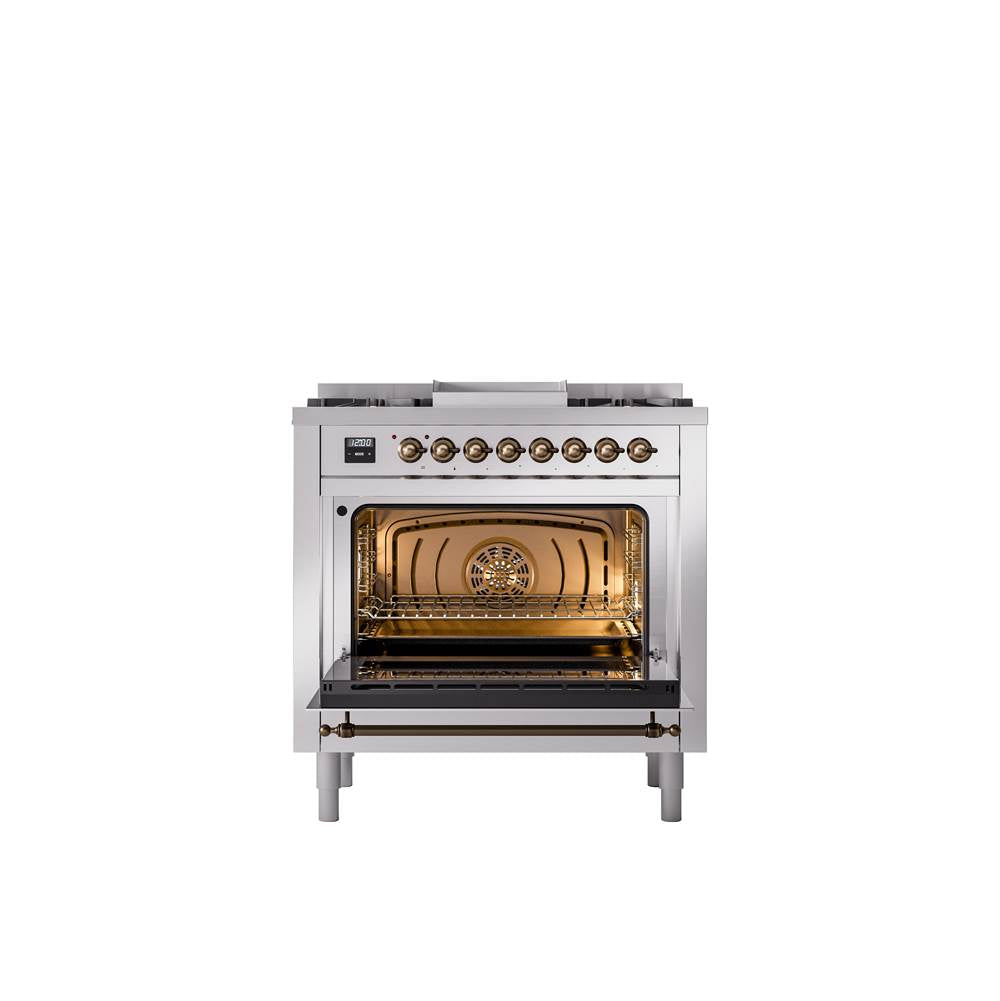 36'' Nostalgie II Series Freestanding Dual Fuel Range - Stainless Steel - Bronze trim - Griddle - Natural Gas