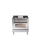 36'' Nostalgie II Series Freestanding Dual Fuel Range - Stainless Steel - Bronze trim - Griddle - Natural Gas
