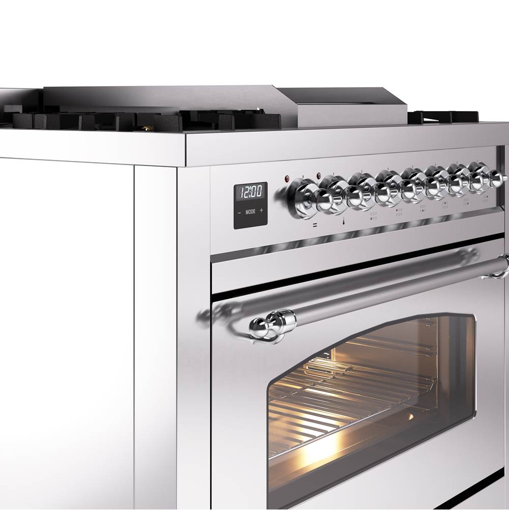 36'' Nostalgie II Series Freestanding Dual Fuel Range - Stainless Steel - Bronze trim - Griddle - Natural Gas