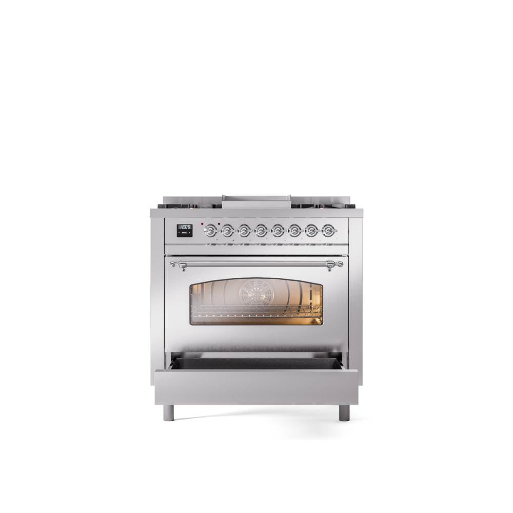 36'' Nostalgie II Series Freestanding Dual Fuel Range - Stainless Steel - Bronze trim - Griddle - Natural Gas