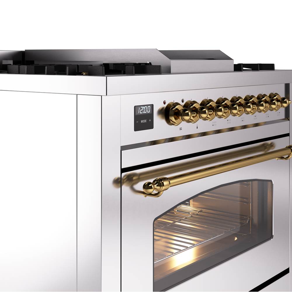 36'' Nostalgie II Series Freestanding Dual Fuel Range - Stainless Steel - Bronze trim - Griddle - Natural Gas