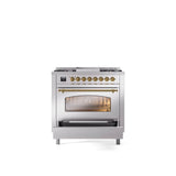 36'' Nostalgie II Series Freestanding Dual Fuel Range - Stainless Steel - Bronze trim - Griddle - Natural Gas