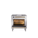 36'' Nostalgie II Series Freestanding Dual Fuel Range - Stainless Steel - Bronze trim - Griddle - Natural Gas