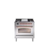 36'' Nostalgie II Series Freestanding Dual Fuel Range - Stainless Steel - Bronze trim - Griddle - Natural Gas
