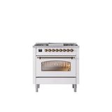 ILVE - 36'' Nostalgie II Series Freestanding Dual Fuel Range - White - Bronze trim - Griddle - Natural Gas - Bronze