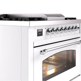 36'' Nostalgie II Series Freestanding Dual Fuel Range - White - Bronze trim - Griddle - Natural Gas