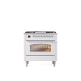 ILVE - 36'' Nostalgie II Series Freestanding Dual Fuel Range - White - Chrome trim - Griddle - Natural Gas - Chrome
