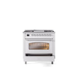 36'' Nostalgie II Series Freestanding Dual Fuel Range - White - Bronze trim - Griddle - Natural Gas