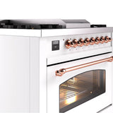 36'' Nostalgie II Series Freestanding Dual Fuel Range - White - Bronze trim - Griddle - Natural Gas