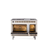 48'' Nostalgie II Series Freestanding Dual Fuel Range - Double Oven - Antique White - Bronze trim - Griddle - Natural Gas
