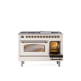 48'' Nostalgie II Series Freestanding Dual Fuel Range - Double Oven - Antique White - Bronze trim - Griddle - Natural Gas