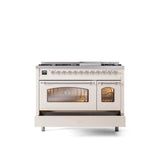 48'' Nostalgie II Series Freestanding Dual Fuel Range - Double Oven - Antique White - Bronze trim - Griddle - Natural Gas