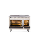 48'' Nostalgie II Series Freestanding Dual Fuel Range - Double Oven - Antique White - Bronze trim - Griddle - Natural Gas