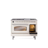 48'' Nostalgie II Series Freestanding Dual Fuel Range - Double Oven - Antique White - Bronze trim - Griddle - Natural Gas