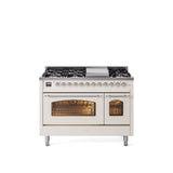 48'' Nostalgie II Series Freestanding Dual Fuel Range - Double Oven - Antique White - Bronze trim - Griddle - Natural Gas