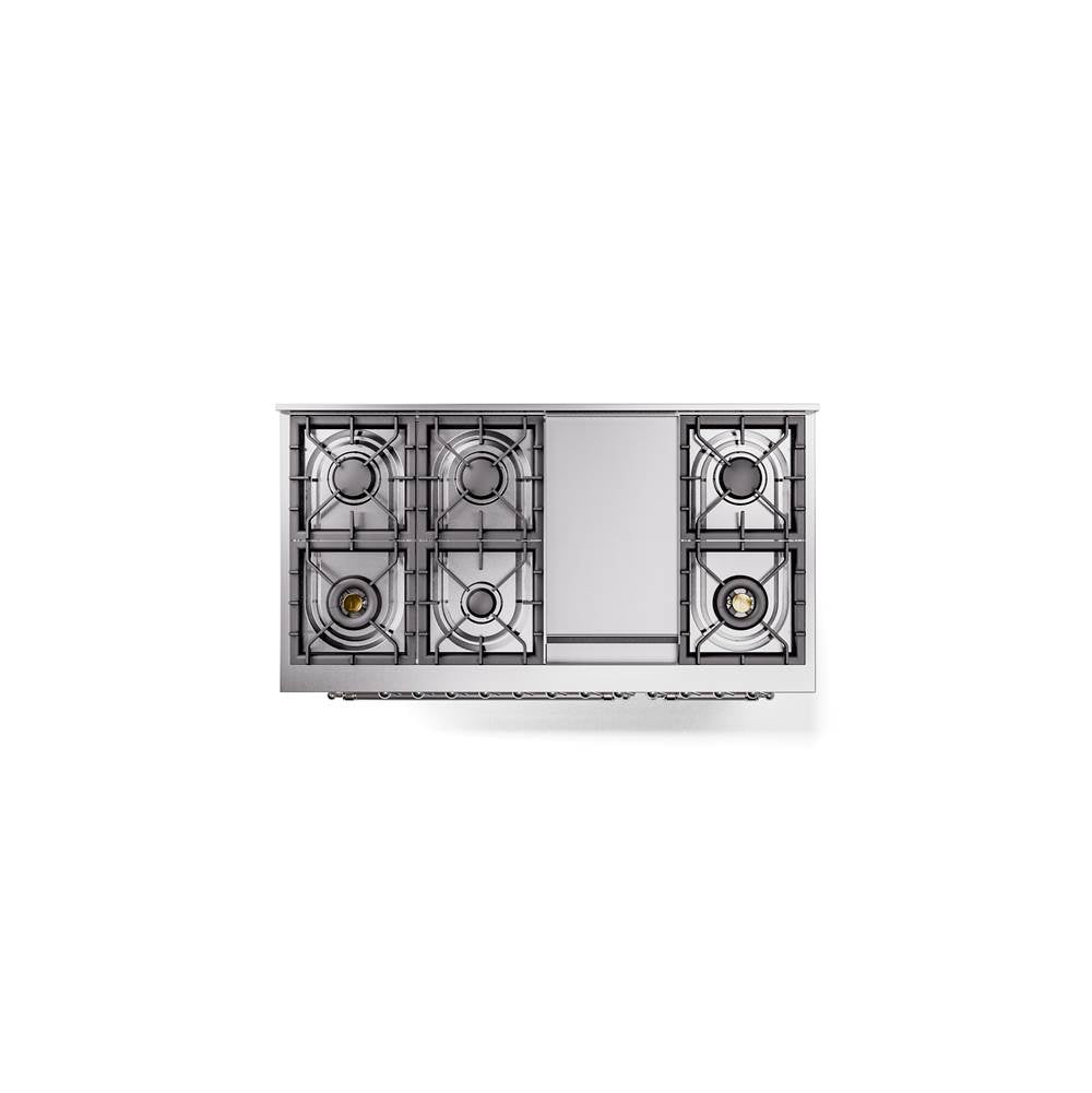 48'' Nostalgie II Series Freestanding Dual Fuel Range - Double Oven - Antique White - Bronze trim - Griddle - Natural Gas