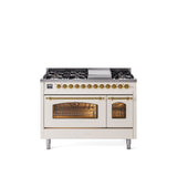 48'' Nostalgie II Series Freestanding Dual Fuel Range - Double Oven - Antique White - Bronze trim - Griddle - Natural Gas