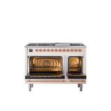 48'' Nostalgie II Series Freestanding Dual Fuel Range - Double Oven - Antique White - Bronze trim - Griddle - Natural Gas