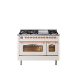48'' Nostalgie II Series Freestanding Dual Fuel Range - Double Oven - Antique White - Bronze trim - Griddle - Natural Gas