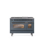 ILVE - 48'' Nostalgie II Series Freestanding Dual Fuel Range - Double Oven - Blue Grey - Bronze trim - Griddle - Natural Gas - Bronze