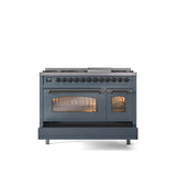 48'' Nostalgie II Series Freestanding Dual Fuel Range - Double Oven - Blue Grey - Bronze trim - Griddle - Natural Gas