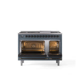 48'' Nostalgie II Series Freestanding Dual Fuel Range - Double Oven - Blue Grey - Bronze trim - Griddle - Natural Gas