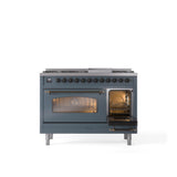 48'' Nostalgie II Series Freestanding Dual Fuel Range - Double Oven - Blue Grey - Bronze trim - Griddle - Natural Gas