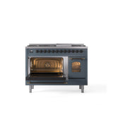 48'' Nostalgie II Series Freestanding Dual Fuel Range - Double Oven - Blue Grey - Bronze trim - Griddle - Natural Gas