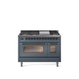 48'' Nostalgie II Series Freestanding Dual Fuel Range - Double Oven - Blue Grey - Bronze trim - Griddle - Natural Gas