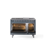 48'' Nostalgie II Series Freestanding Dual Fuel Range - Double Oven - Blue Grey - Bronze trim - Griddle - Natural Gas