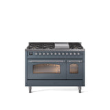 48'' Nostalgie II Series Freestanding Dual Fuel Range - Double Oven - Blue Grey - Bronze trim - Griddle - Natural Gas