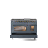 48'' Nostalgie II Series Freestanding Dual Fuel Range - Double Oven - Blue Grey - Bronze trim - Griddle - Natural Gas