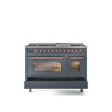 48'' Nostalgie II Series Freestanding Dual Fuel Range - Double Oven - Blue Grey - Bronze trim - Griddle - Natural Gas