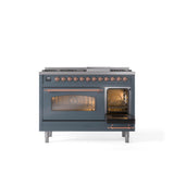 48'' Nostalgie II Series Freestanding Dual Fuel Range - Double Oven - Blue Grey - Bronze trim - Griddle - Natural Gas