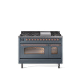 48'' Nostalgie II Series Freestanding Dual Fuel Range - Double Oven - Blue Grey - Bronze trim - Griddle - Natural Gas