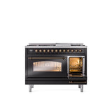 48'' Nostalgie II Series Freestanding Dual Fuel Range - Double Oven - Glossy Black - Bronze trim - Griddle - Natural Gas