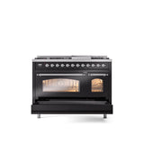 48'' Nostalgie II Series Freestanding Dual Fuel Range - Double Oven - Glossy Black - Bronze trim - Griddle - Natural Gas