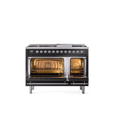 48'' Nostalgie II Series Freestanding Dual Fuel Range - Double Oven - Glossy Black - Bronze trim - Griddle - Natural Gas